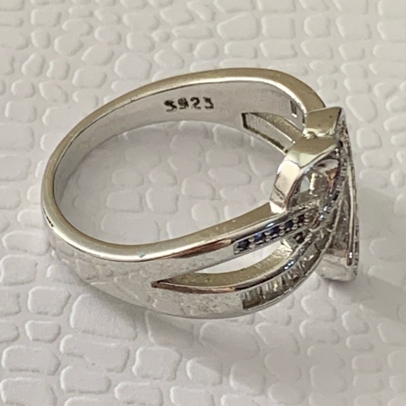 Enhanced Blue Sapphire And Cubic Zirconia Accent Swirled Heart Ring in Sterling - Picture 9 of 13